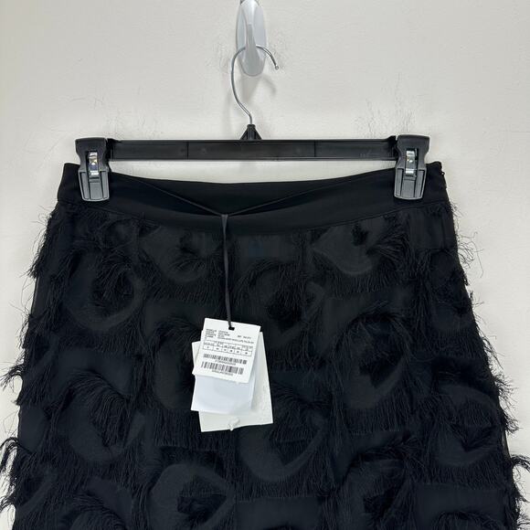 Marella Demien Mini Skirt Black Fringe High Waist Party Straight Pencil US 6 NWT - Picture 8 of 16